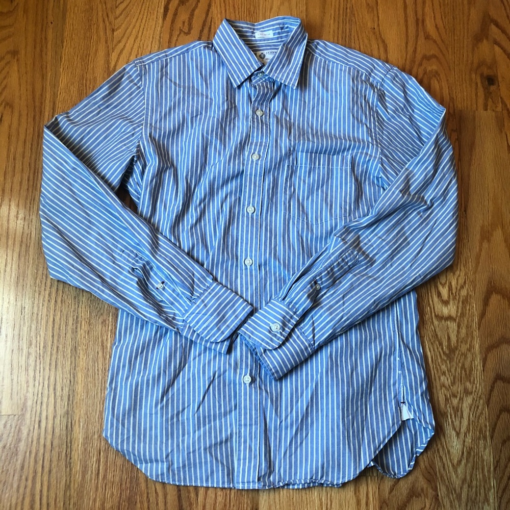 J. Crew blue white and yellow striped button down size small